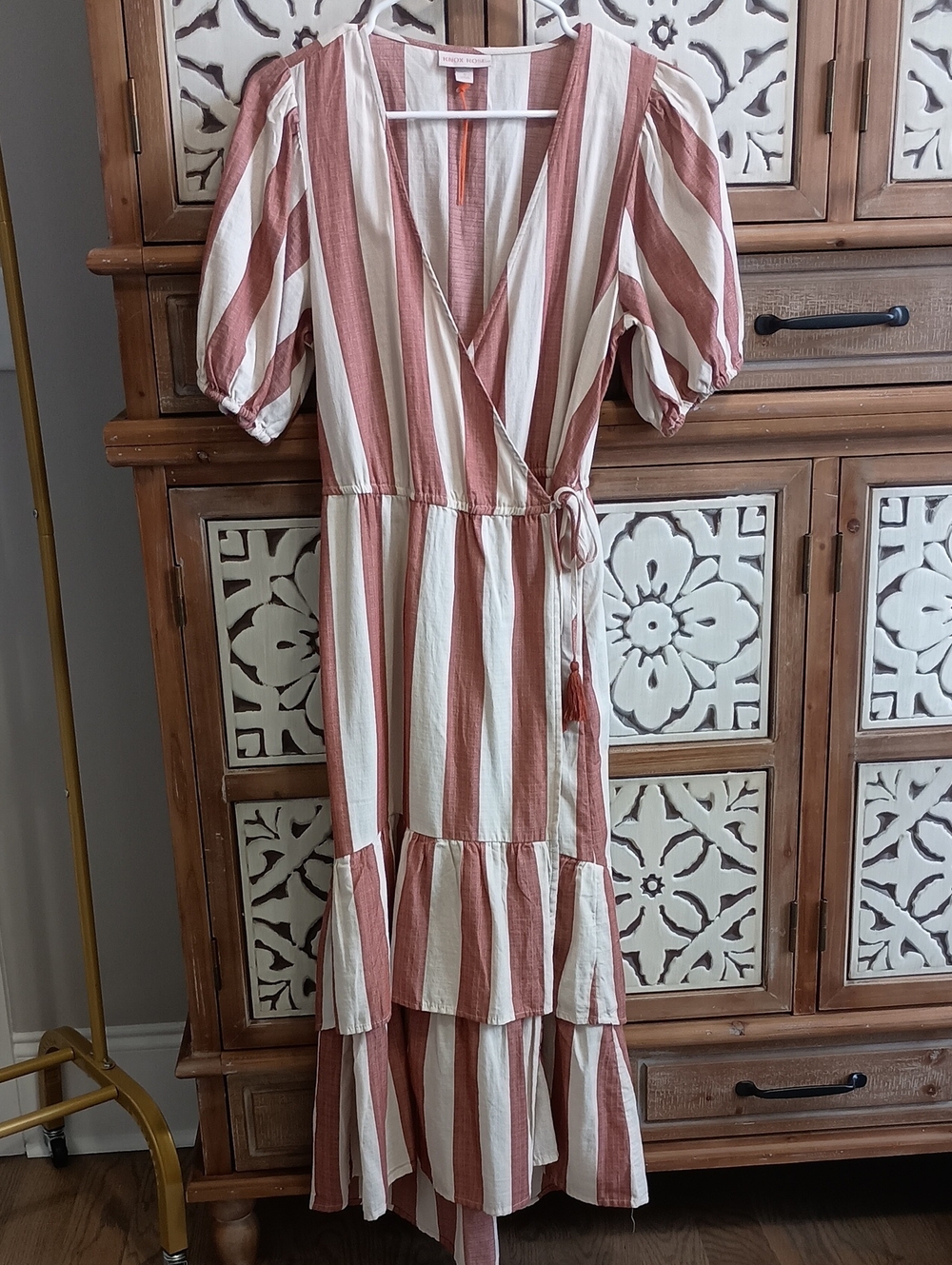 Knox Rose Striped Wrap Midi Dress in Rust and Cream